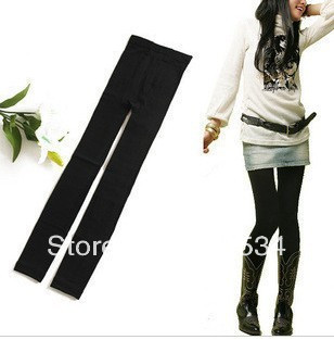 Autumn and winter velvet pantyhose meat legging socks plus crotch ankle length trousers black skin color