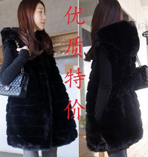 Autumn and winter vest female slim medium-long vest with a hood fashion wool vest faux vest