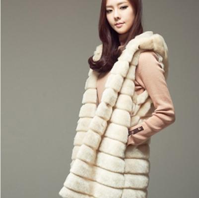 Autumn and winter vest female women slim medium-long vests with a hood wool vest faux vest 8539