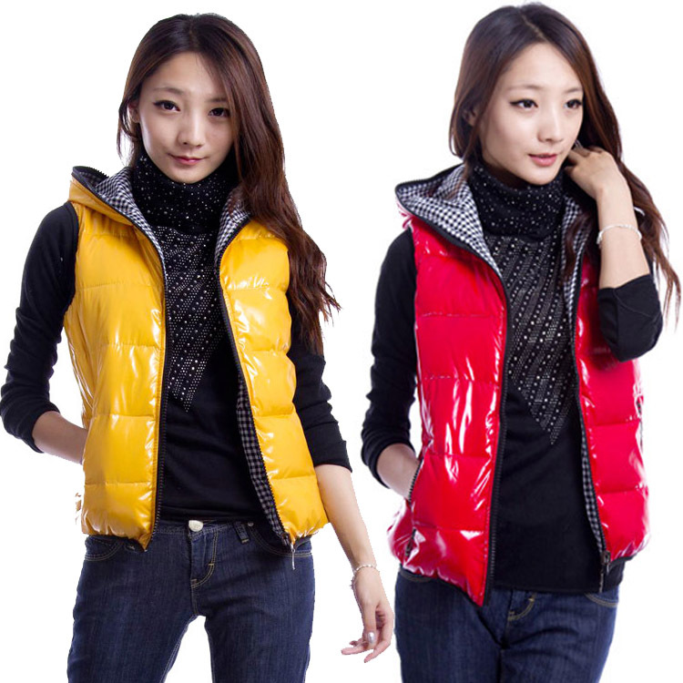 Autumn and winter vest women's down cotton vest slim vest cotton reversible vest