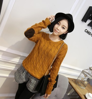 Autumn and winter vintage all-match o-neck chamois twist sweater chromophous pullover sweater