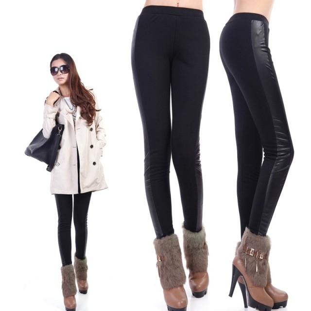 Autumn and winter warm pants patchwork on both sides thickening legging beaver suede leather warm pants