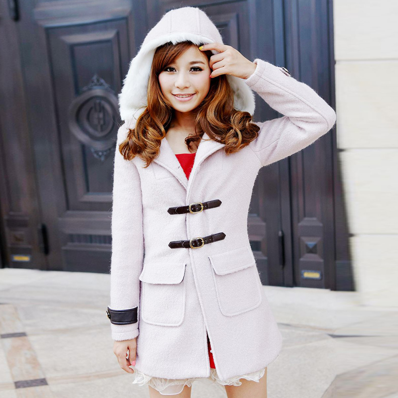 Autumn and winter with a hood thickening slim woolen outerwear trench long design woolen overcoat