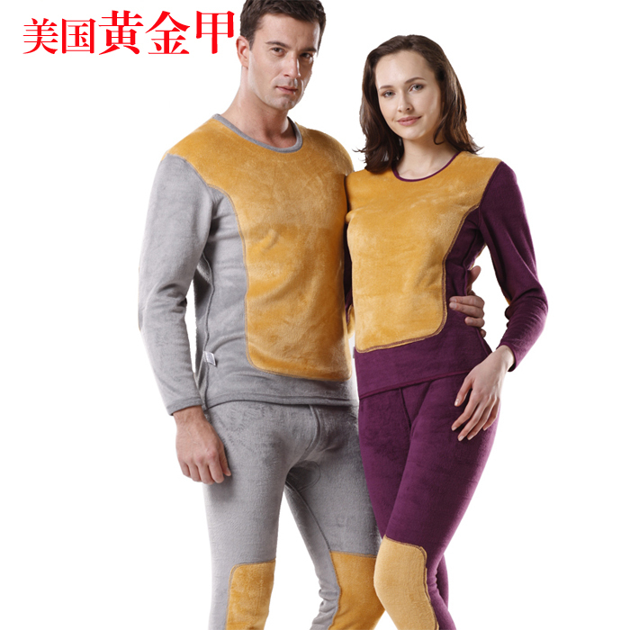 Autumn and winter WOLSEY double faced goatswool male female thickening thermal underwear rose lovers set