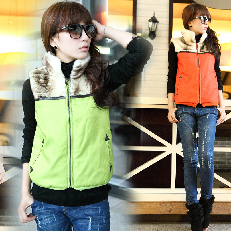 Autumn and winter women 2012 casual color block decoration thickening cotton vest vest