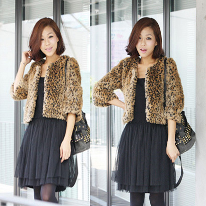 Autumn and winter women all-match classic faux leopard print outerwear thermal plush short jacket