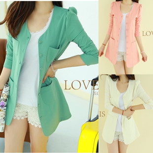 Autumn and winter women elegant o-neck slim all-match medium-long wrist-length sleeve suit jacket