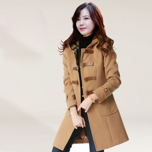 Autumn And Winter Women Fashion Leather Buckle Plus Size British Style Woolen Overcoat