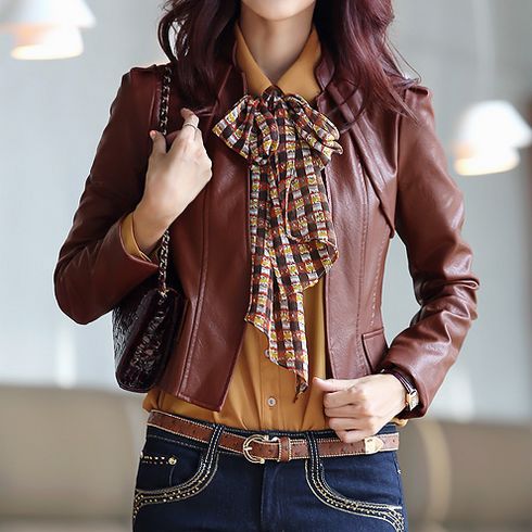 Autumn and winter women fashion slim all-match water wash skin leather jacket short design PU small leather clothing coat