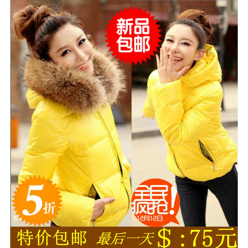 Autumn and winter women fashion slim fur collar with a hood wadded jacket female short design cotton-padded jacket women's