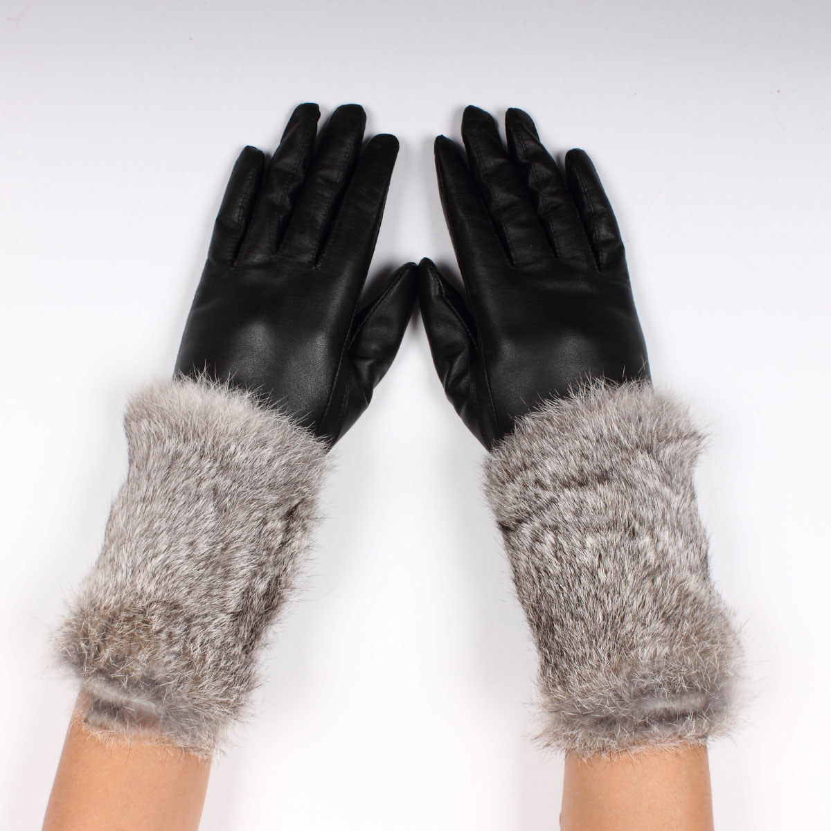 Autumn and winter women genuine leather sheepskin long gloves fashion rabbit gloves women's leather gloves