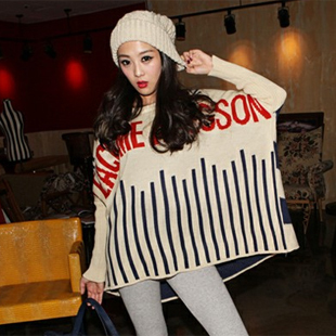 Autumn and winter women large size fashion personality letter all-match female bat sweater outerwear