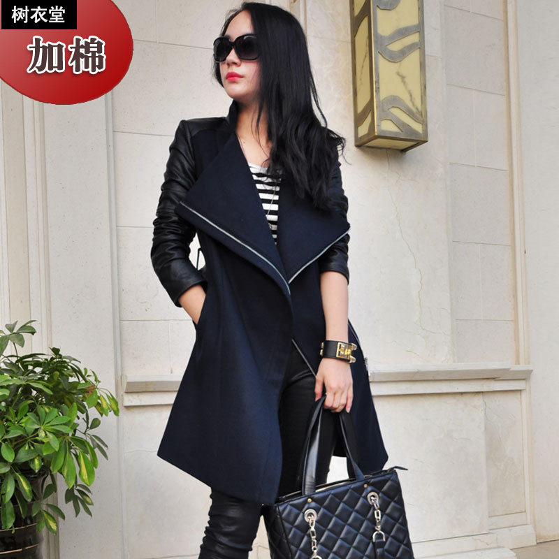 Autumn and winter women new arrival fashion casual medium-long trench leather slim trench woolen thick outerwear overcoat