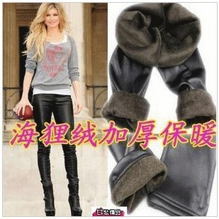 Autumn and winter women plus velvet thickening plus size thermal faux leather pants boot cut jeans legging