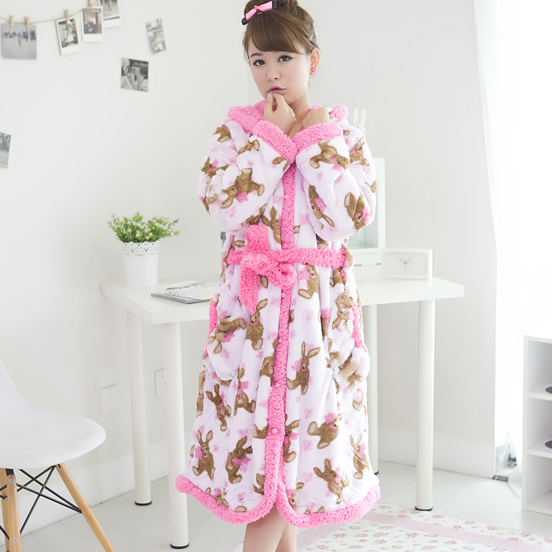 Autumn and winter women's berber fleece thickening leopard print coral fleece sleepwear robe bathrobes lounge