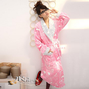 Autumn and winter women's coral fleece japanese style heart robe bathrobes sleepwear lounge