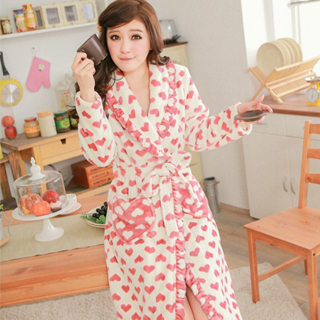 Autumn and winter women's coral fleece sleepwear print bathrobe thickening thermal robe