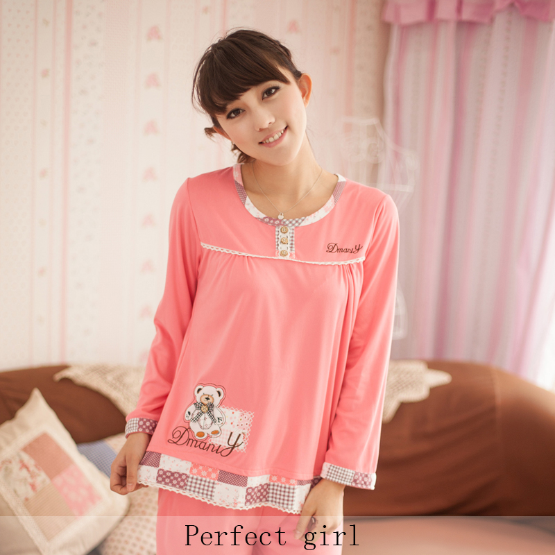 Autumn and winter women's cotton sleepwear long-sleeve lounge twinset set cartoon bear sleepwear