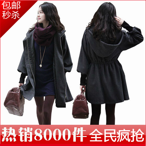 autumn and winter women's hot-selling clothes sheep cashmere gentlewomen with a hood drawstring thick trench women coat