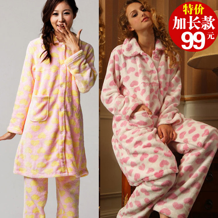 Autumn and winter women's lengthen thickening coral fleece sleepwear lounge set robe