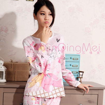 Autumn and winter women's long-sleeve 100% cotton cartoon bear lovely sleepwear pullover lounge set