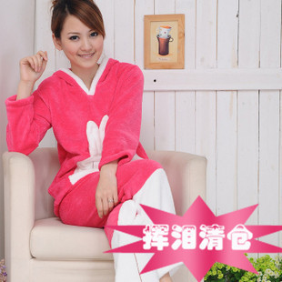 Autumn and winter women's long-sleeve thickening coral fleece sleepwear cartoon rascal rabbit lounge set