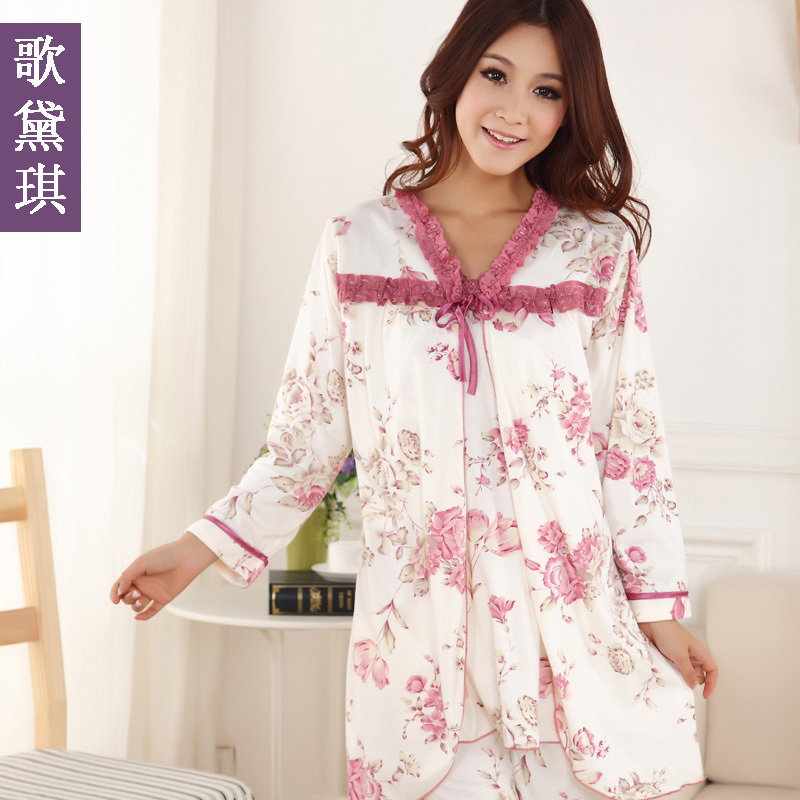 Autumn and winter women's long-sleeve three piece set sleepwear lounge set elegant noble at home service