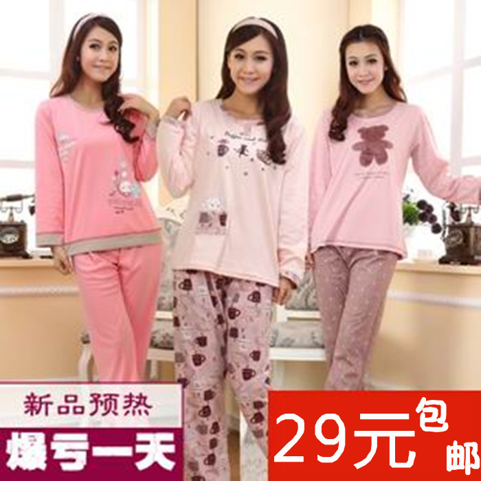 Autumn and winter women's sleepwear female 100% cotton long-sleeve cartoon casual lounge set