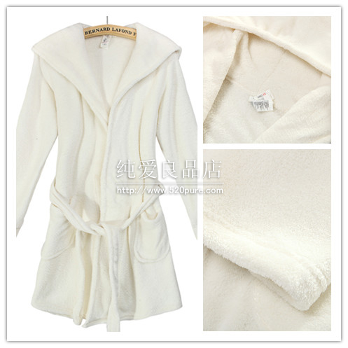 Autumn and winter women's thick coral fleece robe bathrobes milky lounge hooded sleepwear