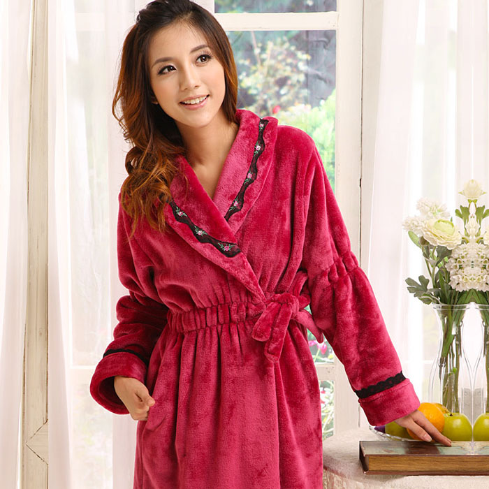 Autumn and winter women's thickening coral fleece robe bathrobes autumn sexy women sleepwear lounge