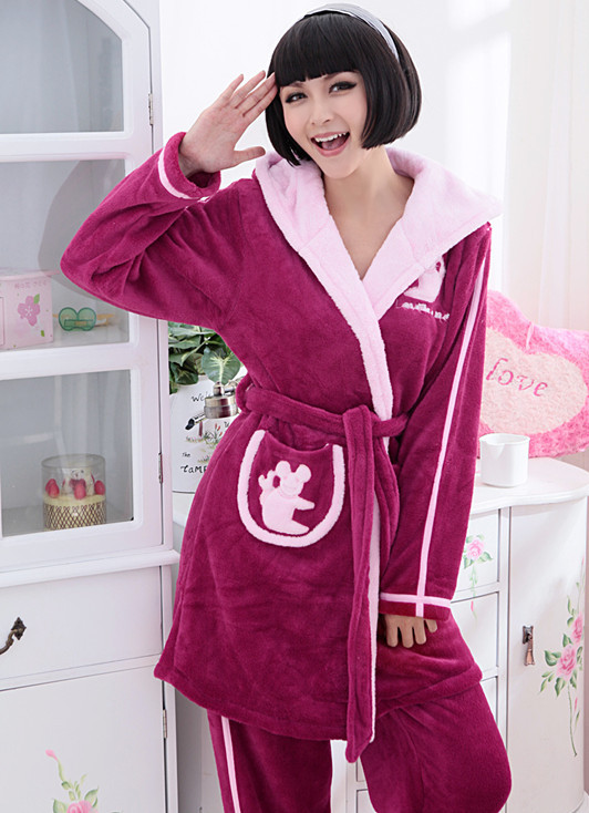 Autumn and winter women's thickening coral fleece robe pajama pants female plus size plus size lounge coral fleece set