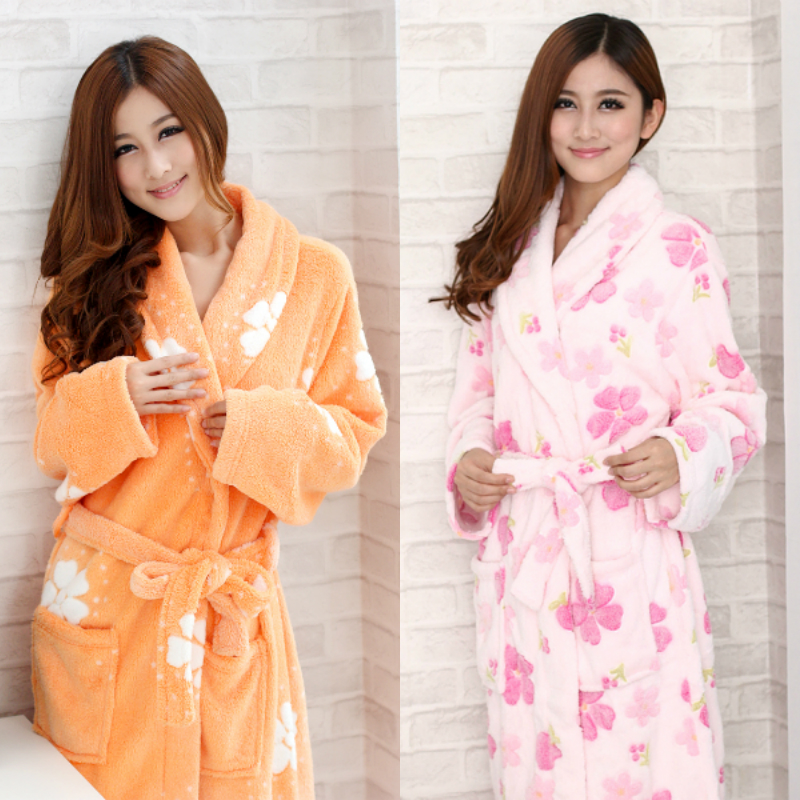 Autumn and winter women's thickening ultra soft coral fleece robe bathrobes bathrobe lounge sleepwear medium-long robe