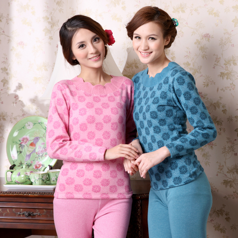 Autumn and winter Women thermal jacquard sleepwear lounge long-sleeve twinset