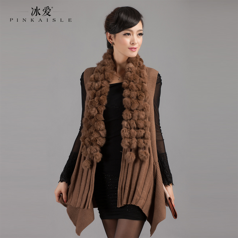 Autumn and winter women thick vest rabbit fur ball thermal women's sheep fur shawl fur vest thick sweater outerwear