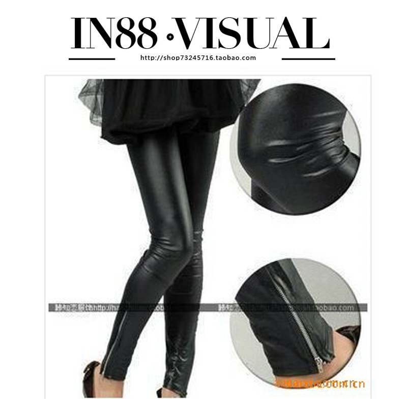 Autumn and winter Women zipper faux leather pants thin quality 9 legging