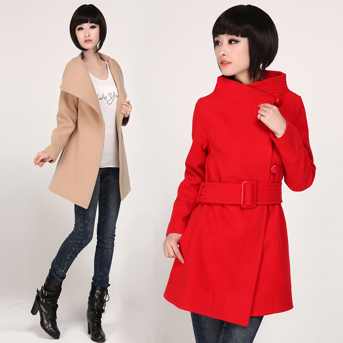 Autumn and winter woolen outerwear camel overcoat thermal slim outerwear tiebelt trench outerwear medium-long overcoat