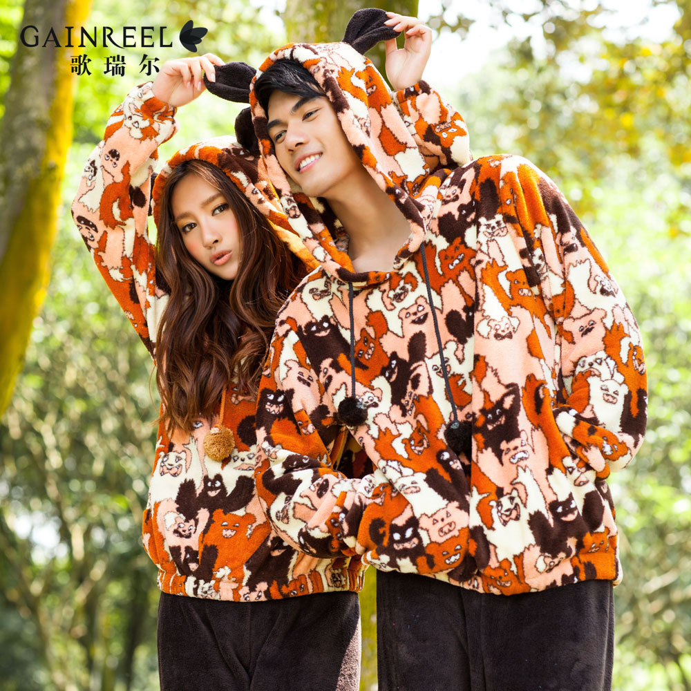 Autumn and winter xiangtian song lover cartoon lounge coral fleece thickening lovers sleepwear set