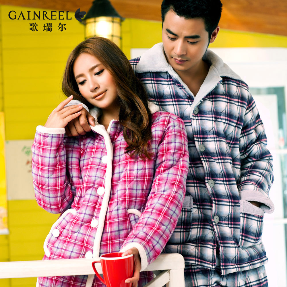 Autumn and winter xiangtian song lover thickening cotton-padded sleepwear plaid long-sleeve cotton-padded jacket lovers lounge