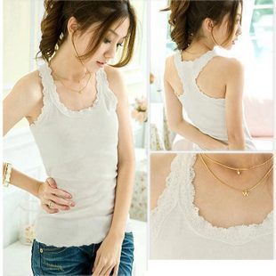 Autumn basic all-match lace border vest 100% cotton tank laciness spaghetti strap vest small vest