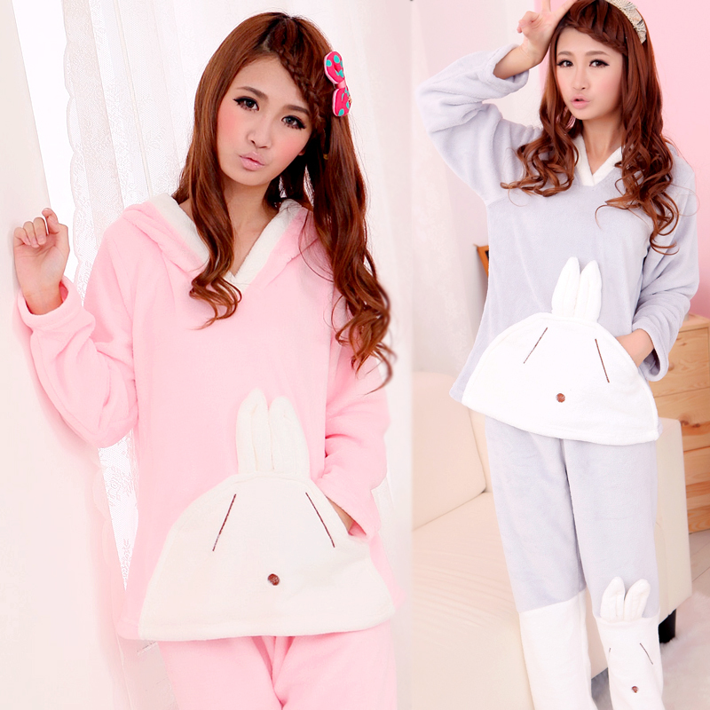 Autumn cartoon animal sleepwear winter female plus size coral fleece winter sleepwear