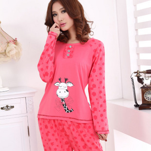 Autumn cartoon cow women's long-sleeve 100% cotton set lounge sleepwear Women sleepwear