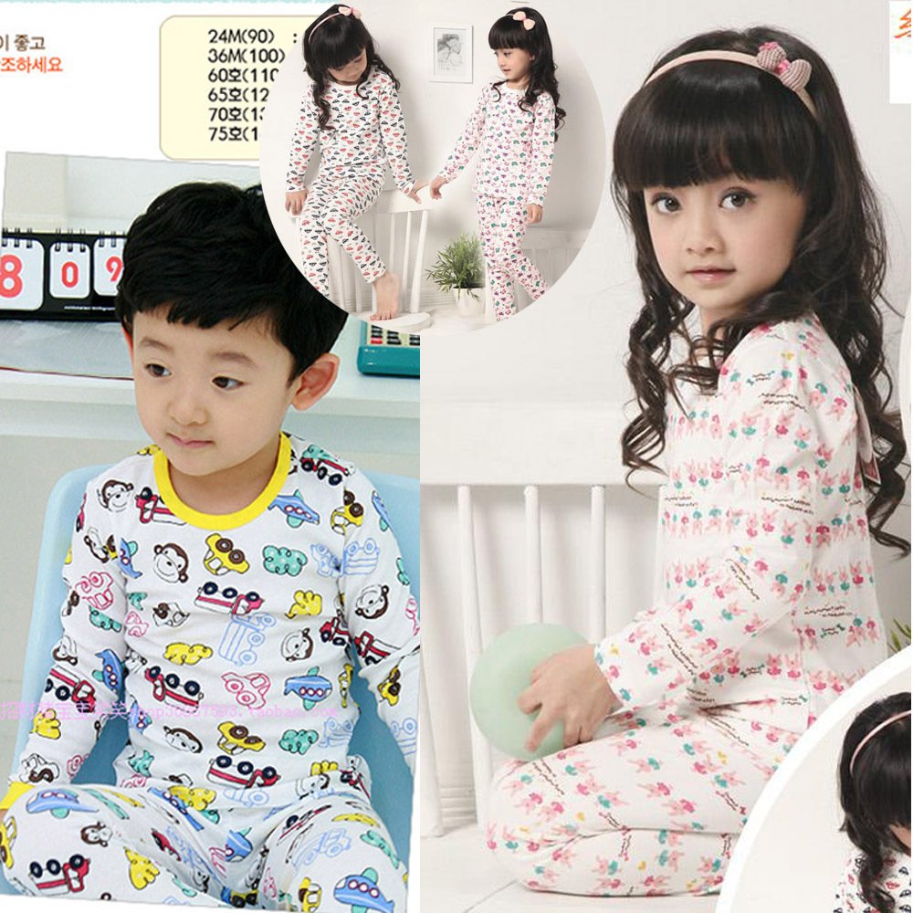 Autumn child underwear set lounge cartoon 100% cotton sleepwear long johns long johns male girls clothing