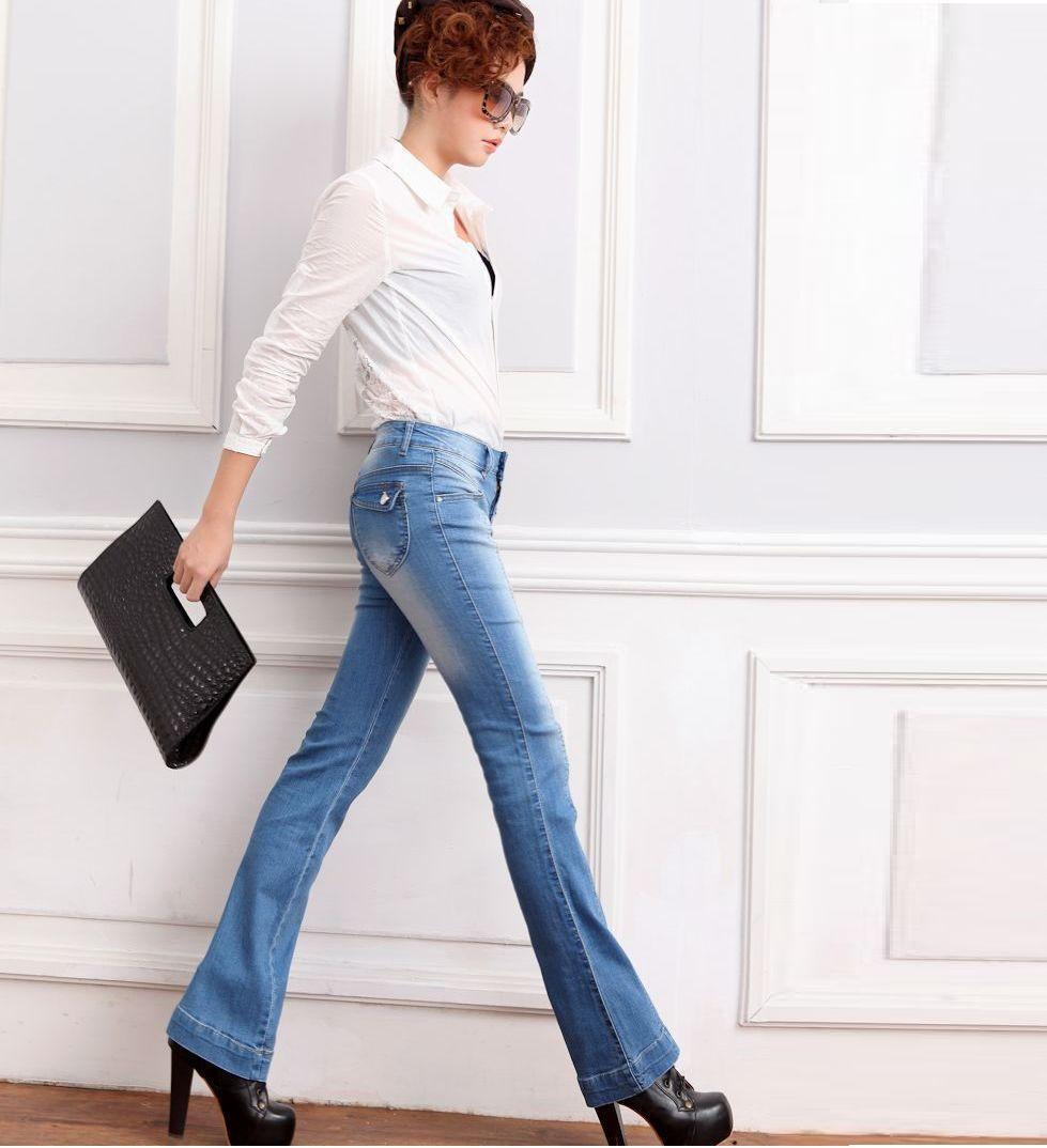 Autumn fashion all-match female jeans in high waist bell bottom wide leg pants trousers 1065