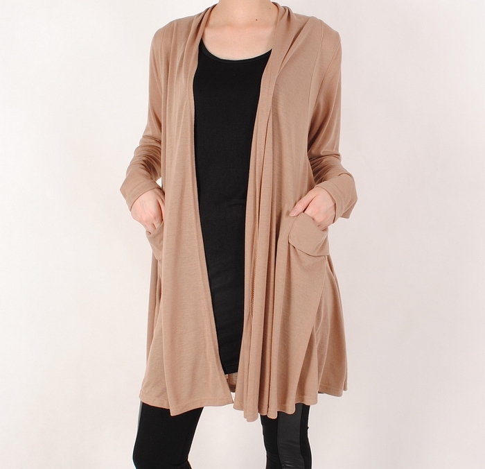 Autumn fashion all-match loose long design slim waist double pocket long-sleeve cotton cardigan