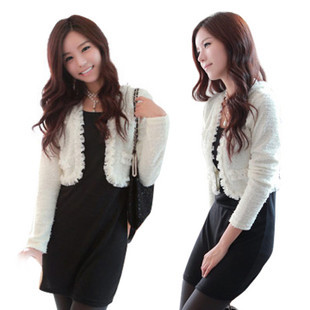 Autumn fashion elegant two-piece plush short design outerwear long design tank dress white collar set