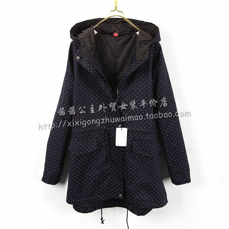 Autumn fashion loose large pumping belt medium-long polka dot hooded long-sleeve trench female outerwear