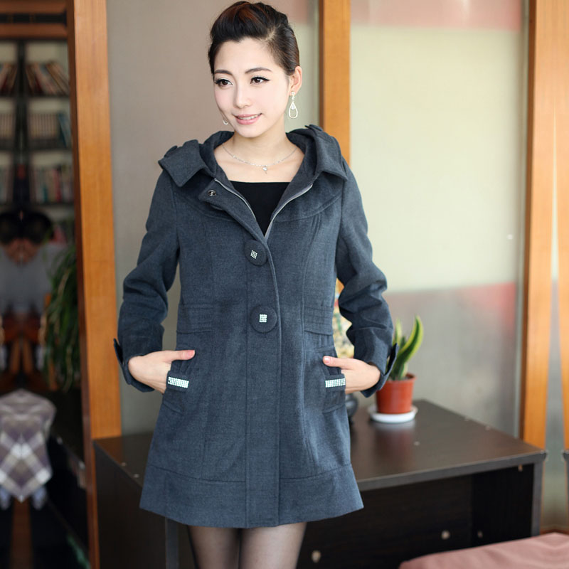 Autumn fashion normic black loose plus size with a hood trench