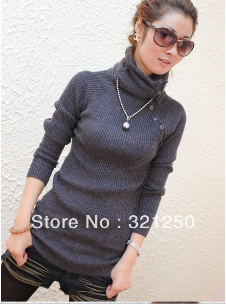 Autumn fashion single-breasted women pullover sweaters/medium-long turtleneck slim basic shirt