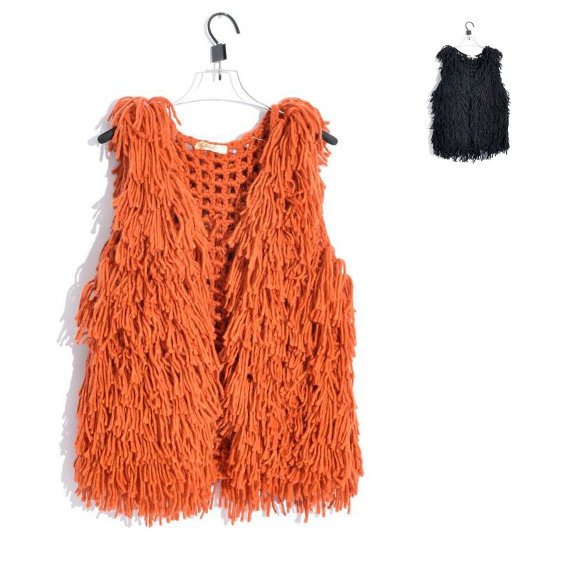 Autumn fashion women's mesh knitted yarn tassel cutout knitted sweater vest vest