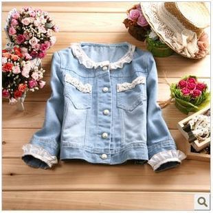 Autumn female chiffon lotus leaf laciness denim coat outerwear short design denim